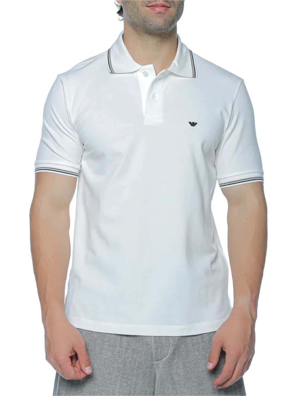 Emporio Armani logo-patch tipped polo shirt - Bianco