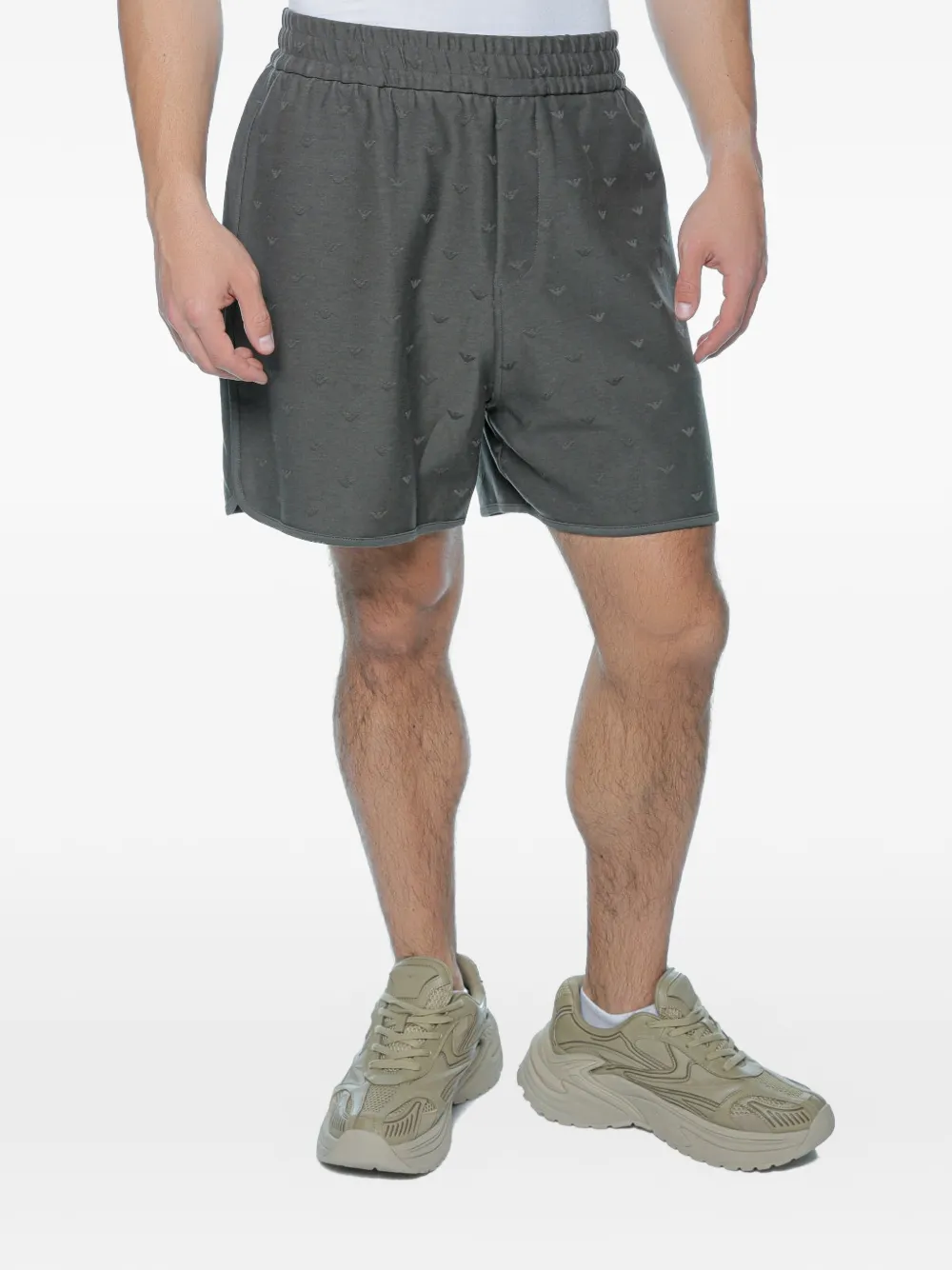 Emporio Armani monogram-pattern elasticated-waist track shorts - Grigio