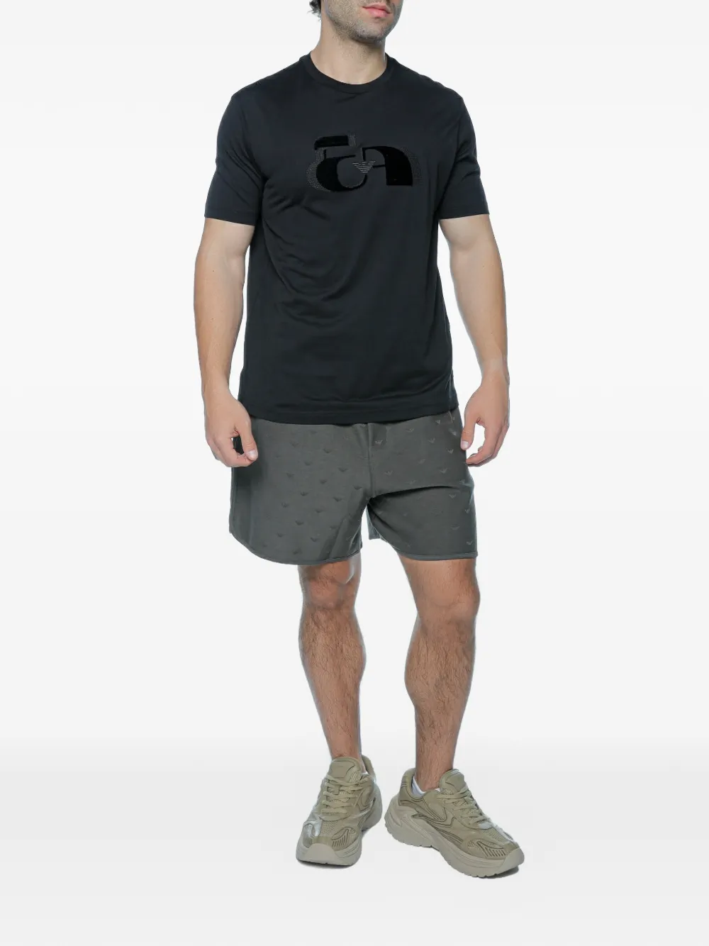 Emporio Armani Trainingsshorts met elastische taille en monogram-print Grijs