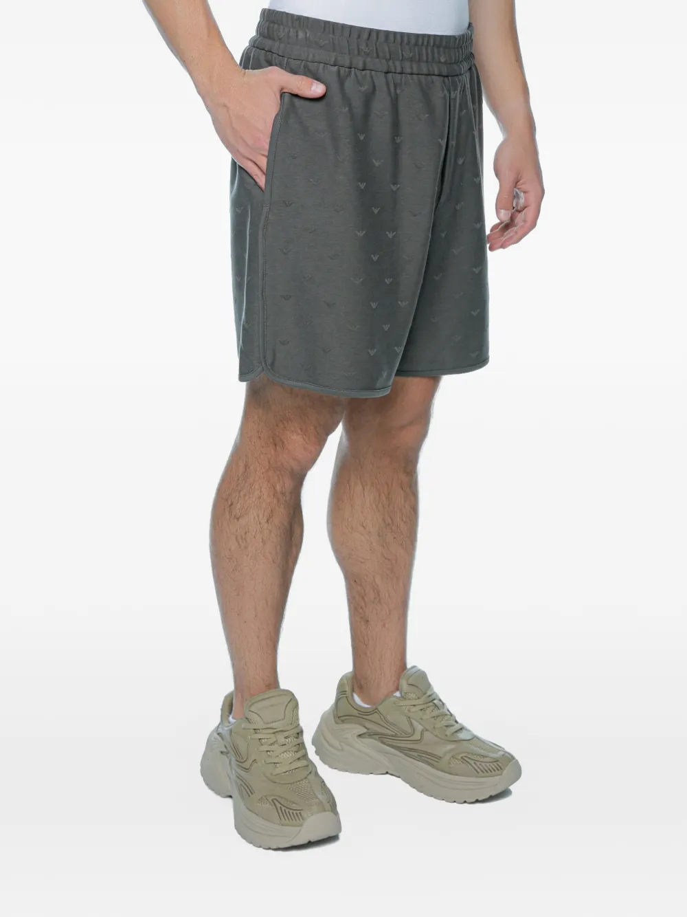 Emporio Armani Trainingsshorts met elastische taille en monogram-print Grijs