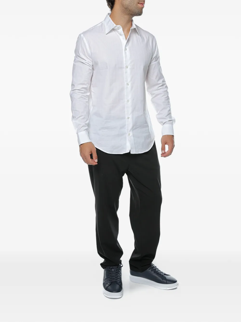 Emporio Armani Overhemd met jacquard en lange mouwen Wit