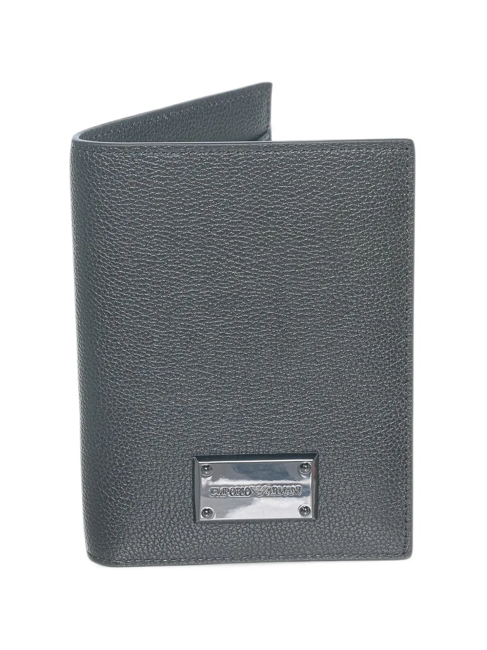 Emporio Armani logo-plaque pebbled-leather wallet - Grau