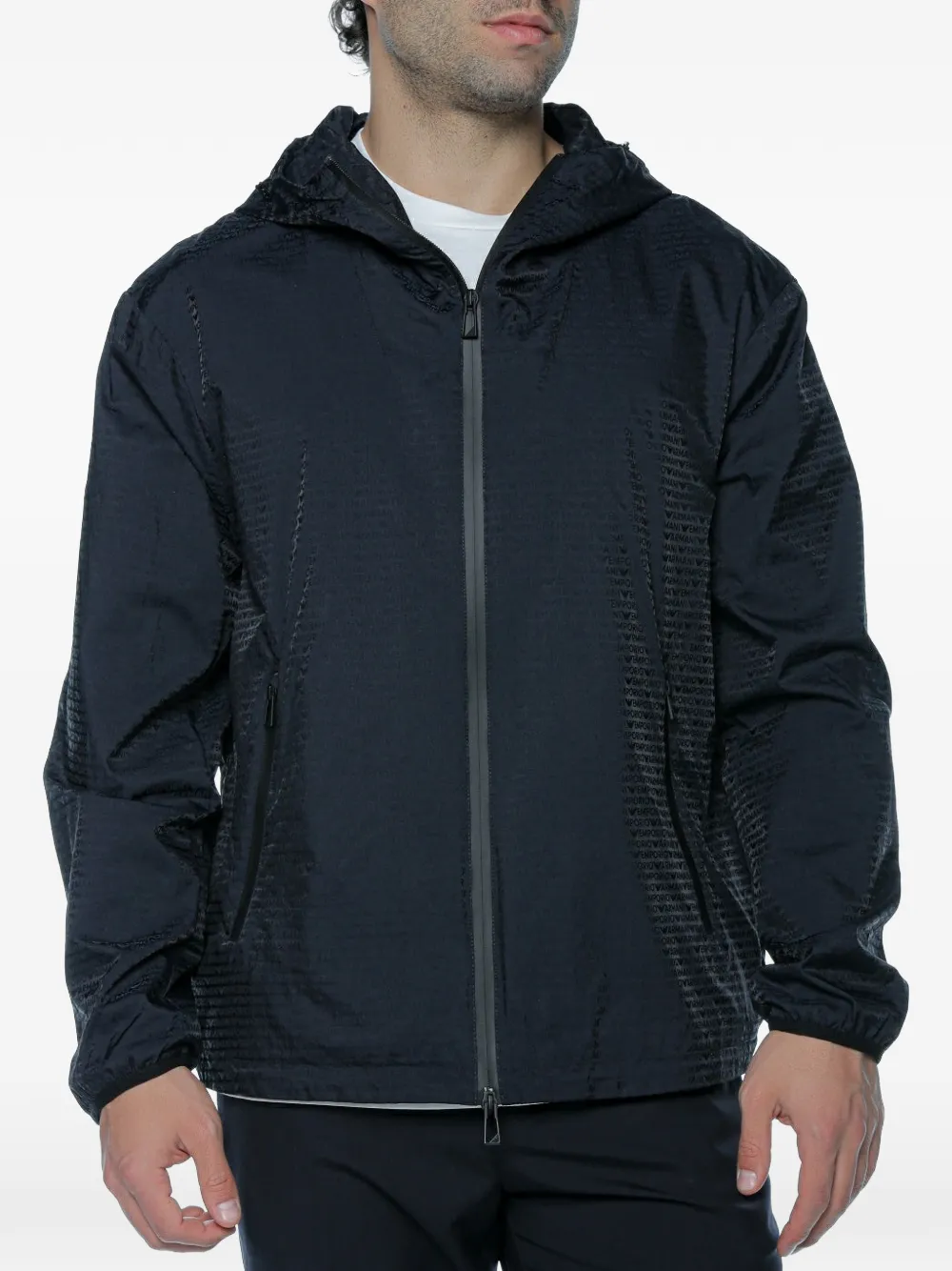 Emporio Armani logo-jacquard hoodie jacket - Nero