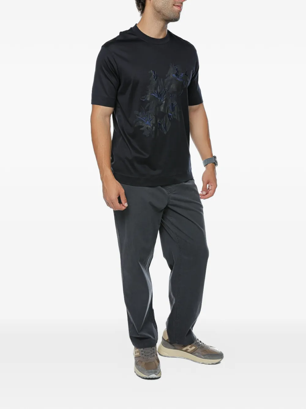 Emporio Armani T-shirt met geborduurde bloemen Blauw