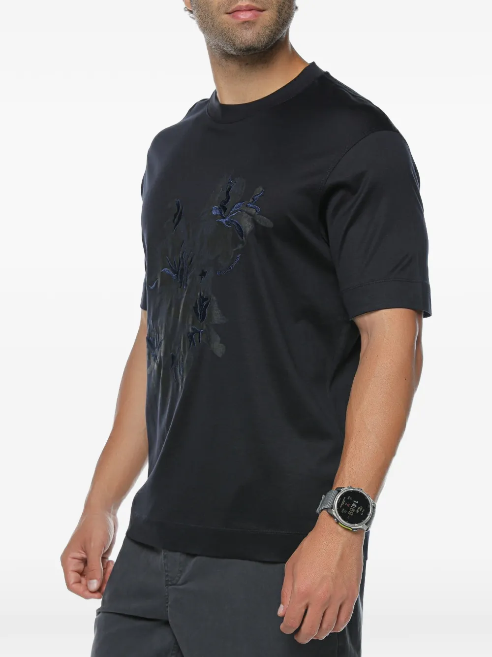 Emporio Armani floral-embroidered T-shirt - Blu