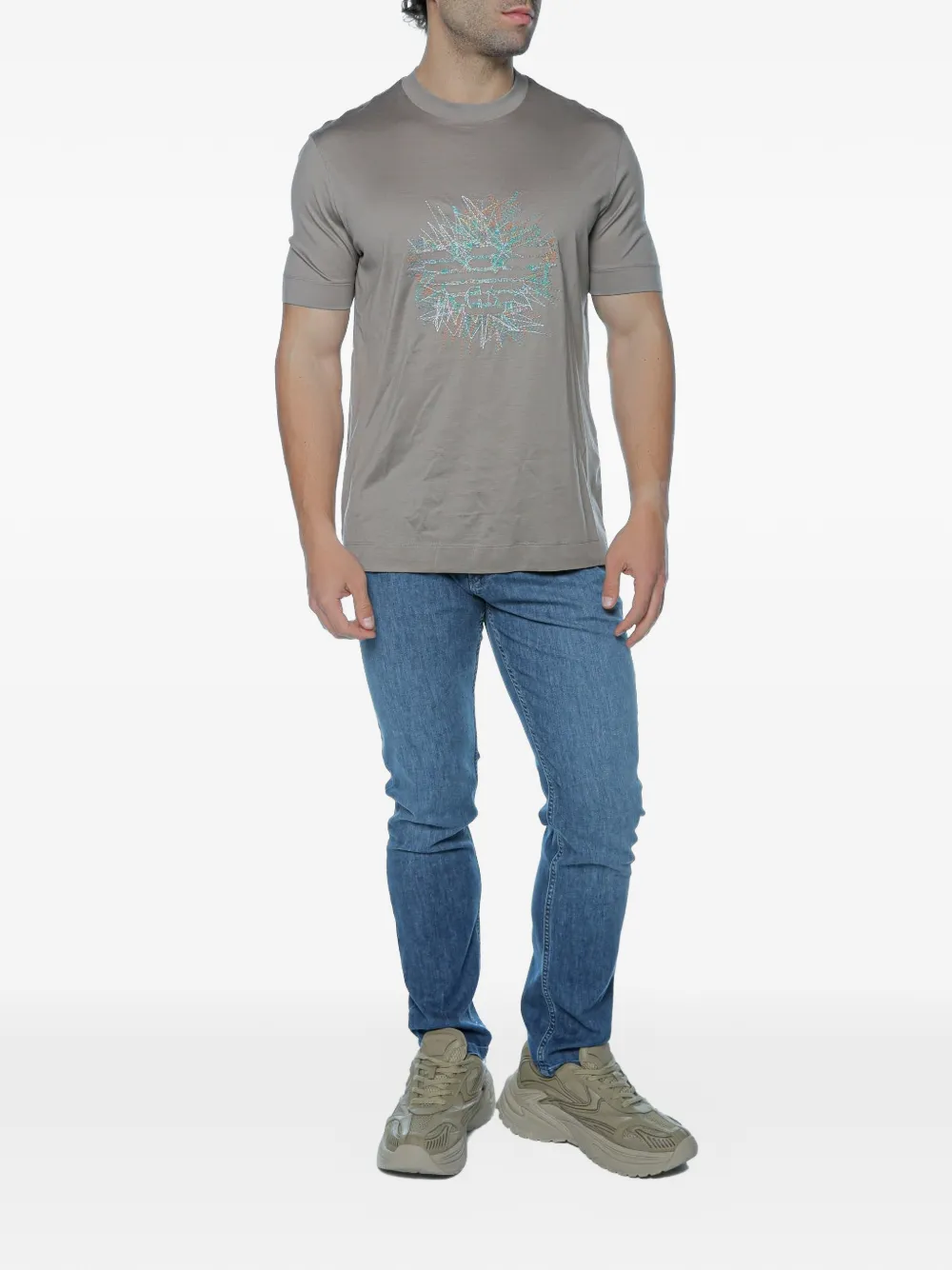 Emporio Armani T-shirt met geborduurd logo Beige