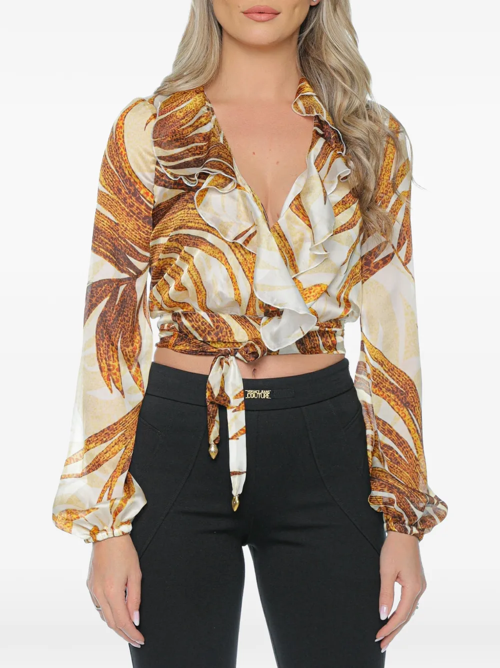 Just Cavalli ruffled leaf-print blouse - Bianco