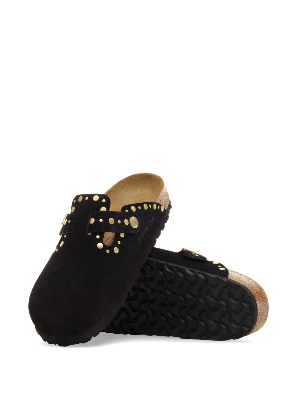 Birkenstock Boston rivets suede flat mules Zwart