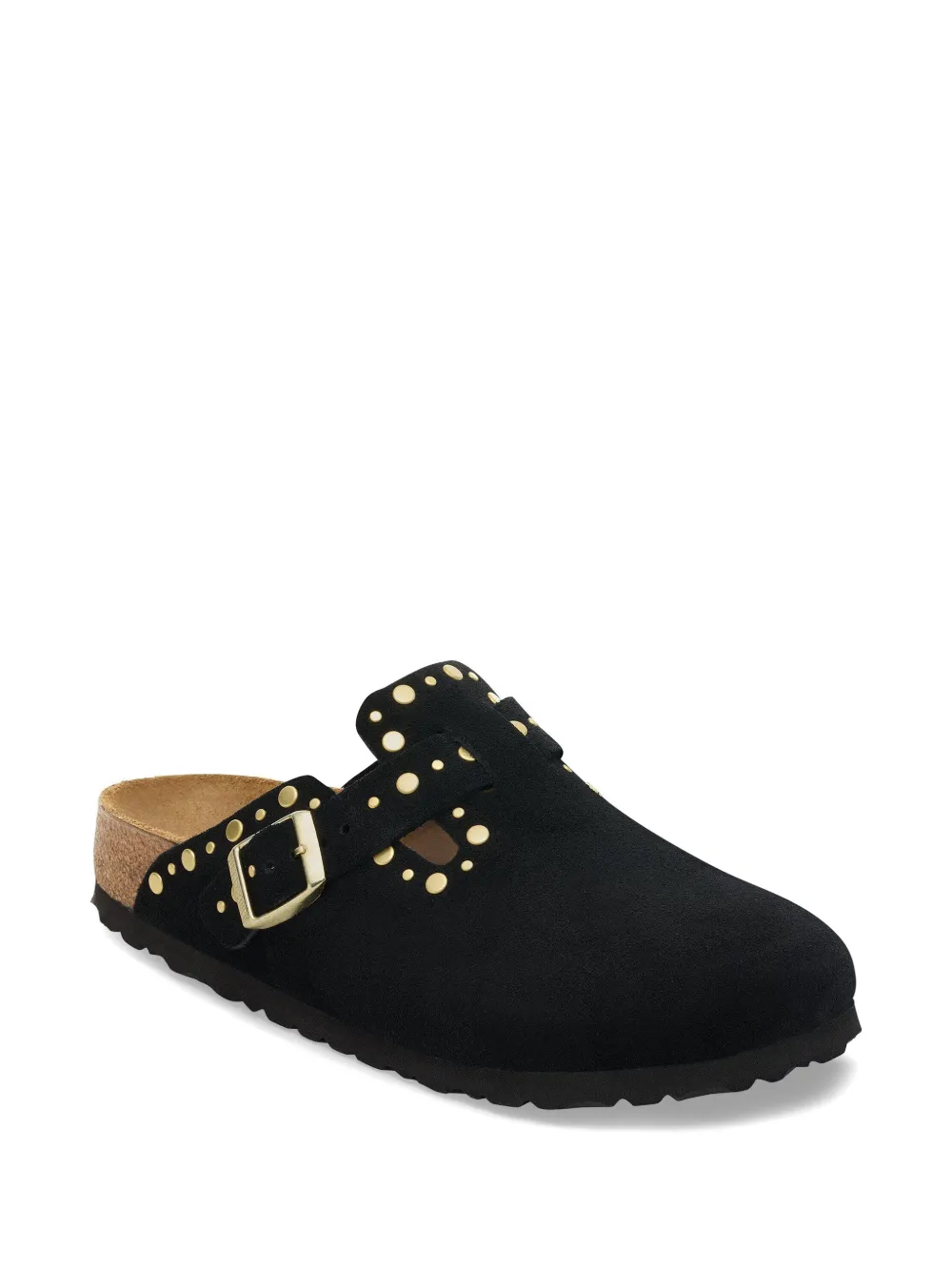 Birkenstock Boston rivets suede flat mules Zwart