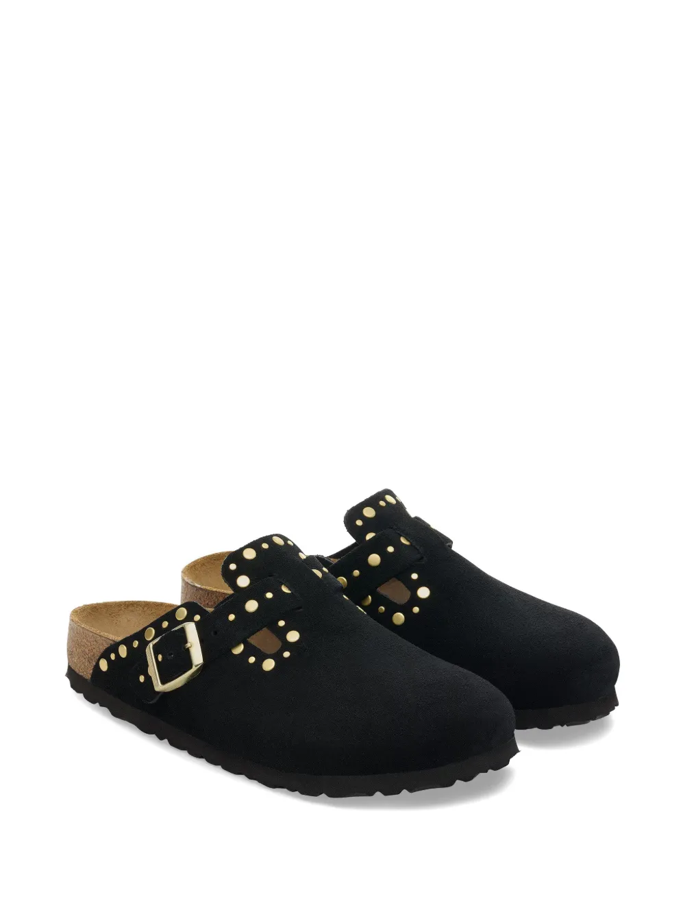 Birkenstock Boston rivets suede flat mules Zwart
