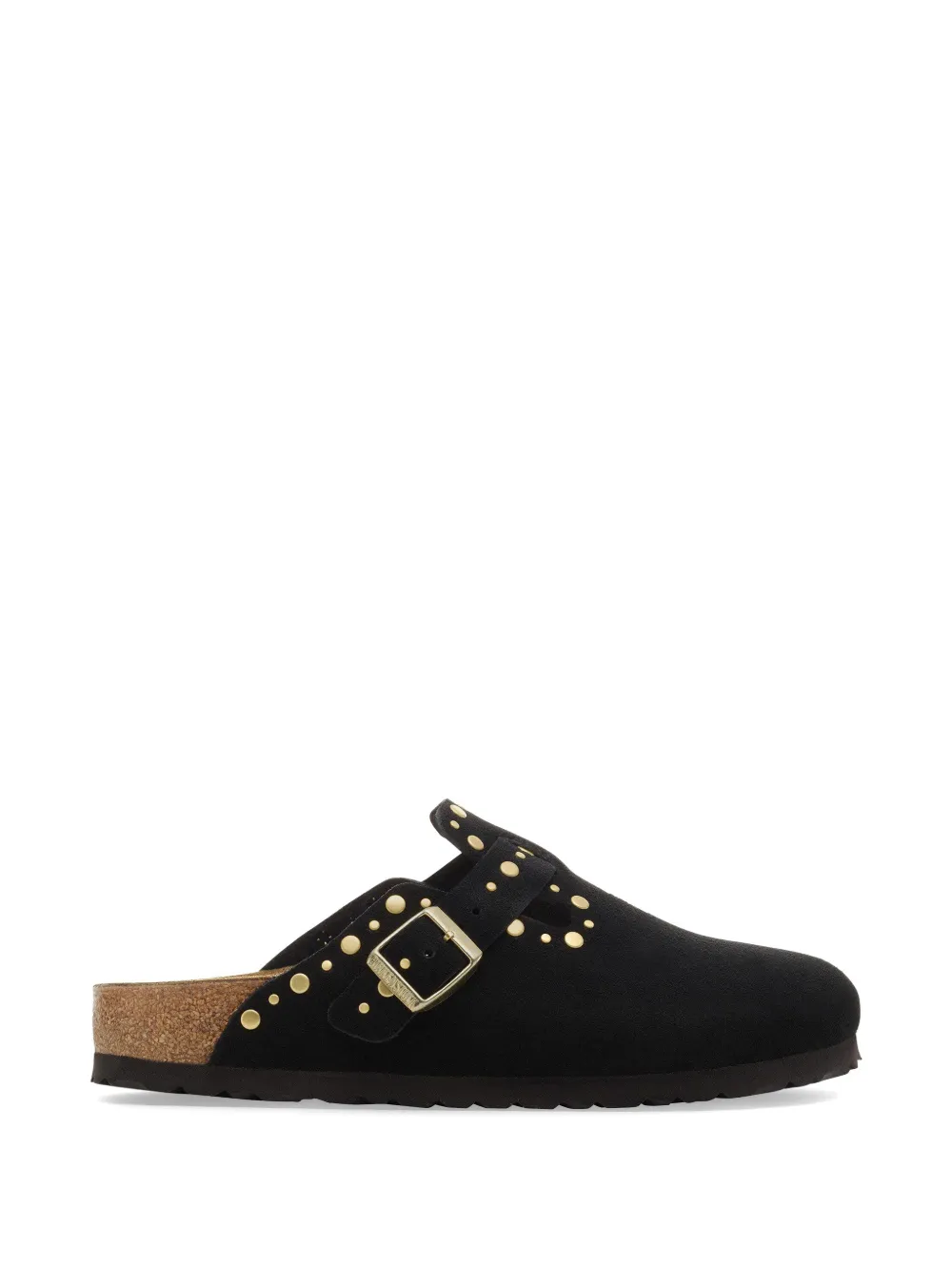 Birkenstock Boston rivets suede flat mules Zwart