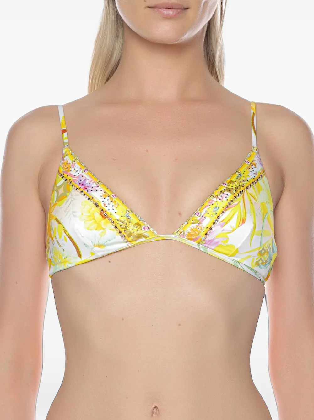 Camilla Tri Bra floral-print crystal-embellished bikini top - Weiß