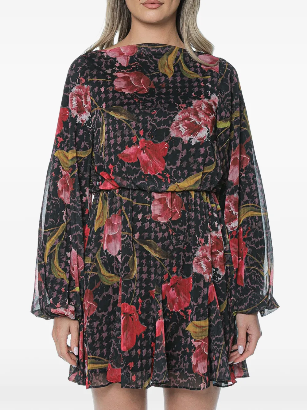 Ted Baker floral-print long-sleeve dress - Nero