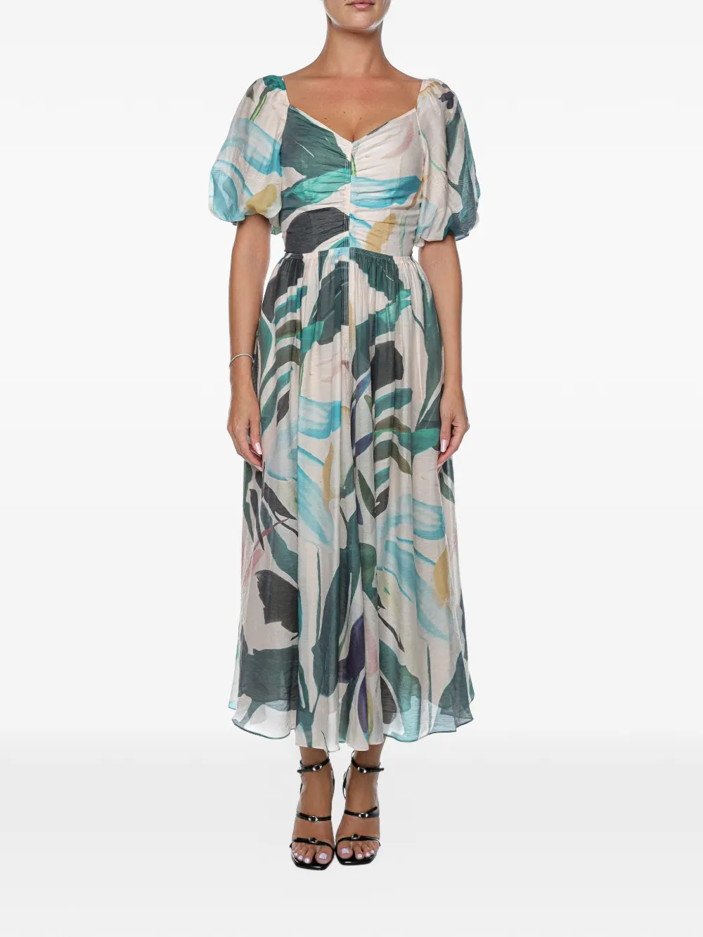 Ted Baker Moyla printed puff-sleeve dress - Bianco
