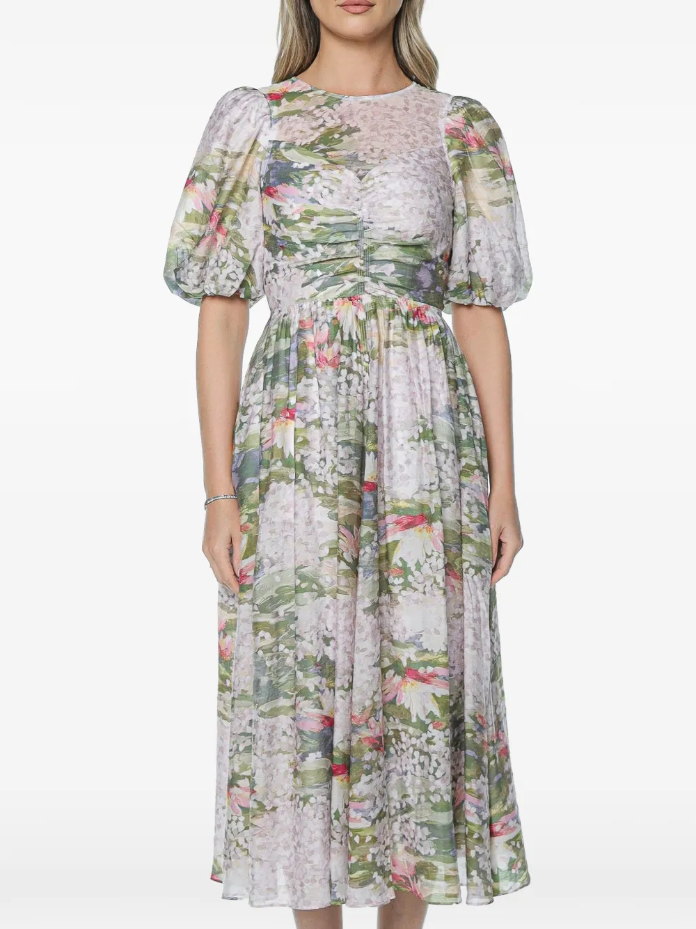 Ted Baker Jonora floral-print puff-sleeved midi dress - Bianco