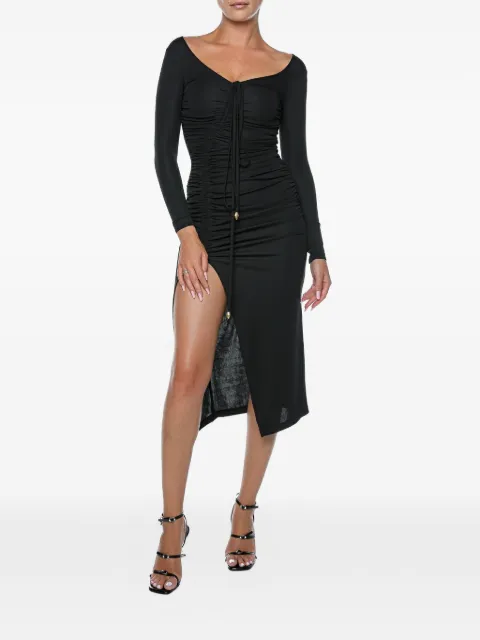 Just Cavalli ruched front-slit midi dress