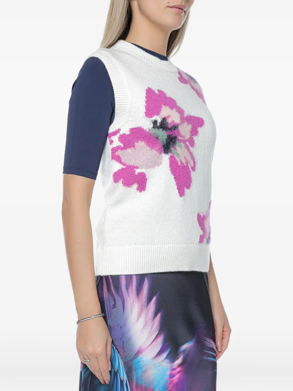 Ted Baker Selenha intarsia-knit floral top - Bianco