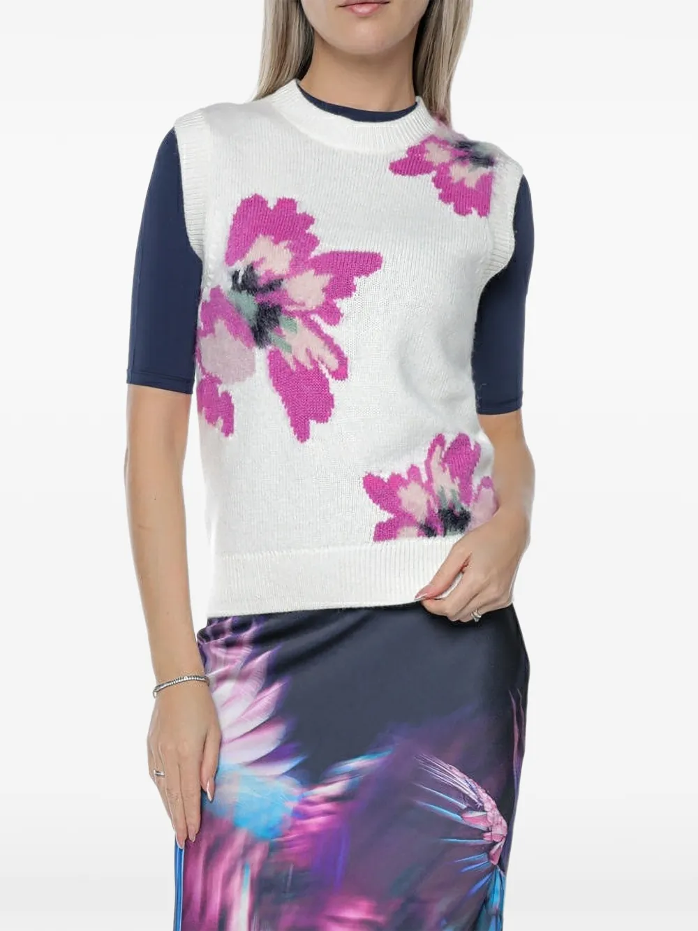Ted Baker Selenha intarsia-knit floral top - Bianco