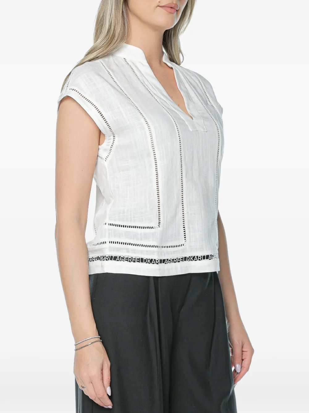 Karl Lagerfeld Blouse met borduurwerk en stiksel Wit
