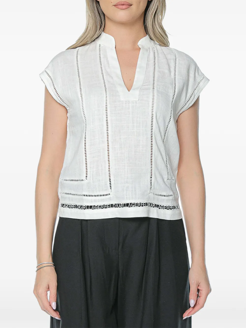 Karl Lagerfeld ladder-stitch embroidered blouse - Bianco