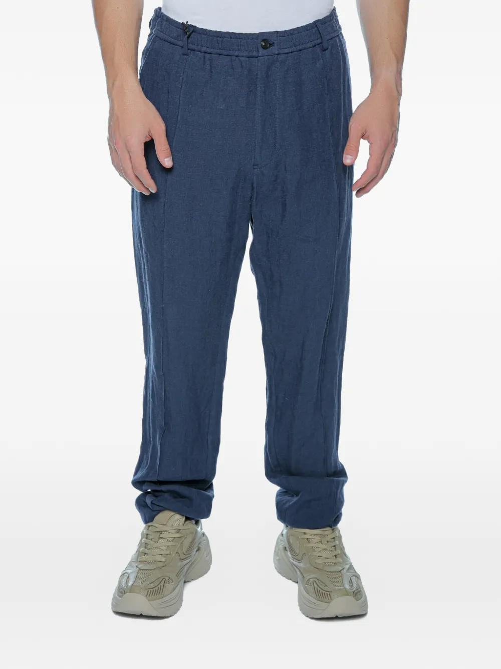 Emporio Armani elasticated-waistband linen trousers - Blu