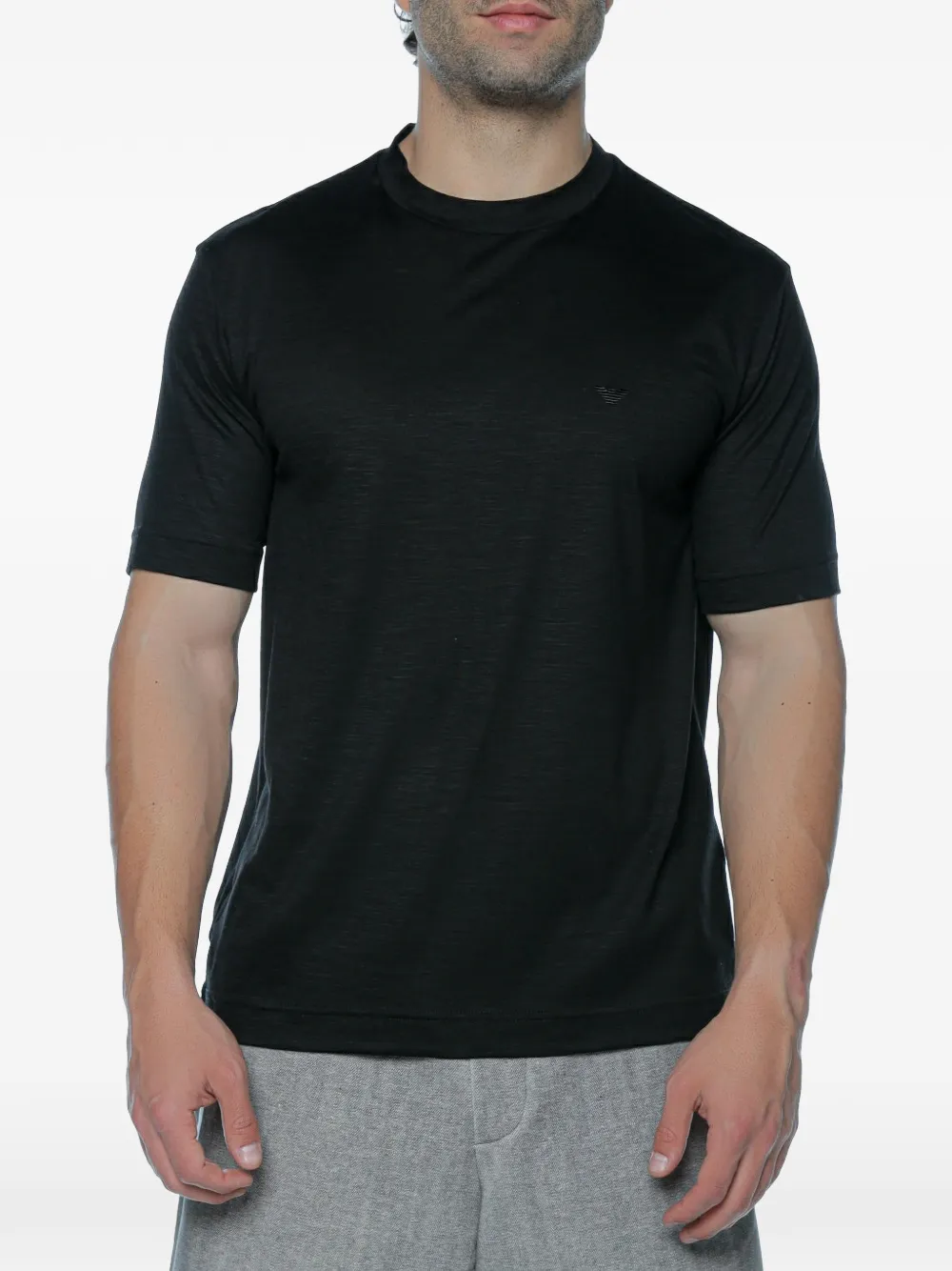 Emporio Armani logo-embroidered wool T-shirt - Nero