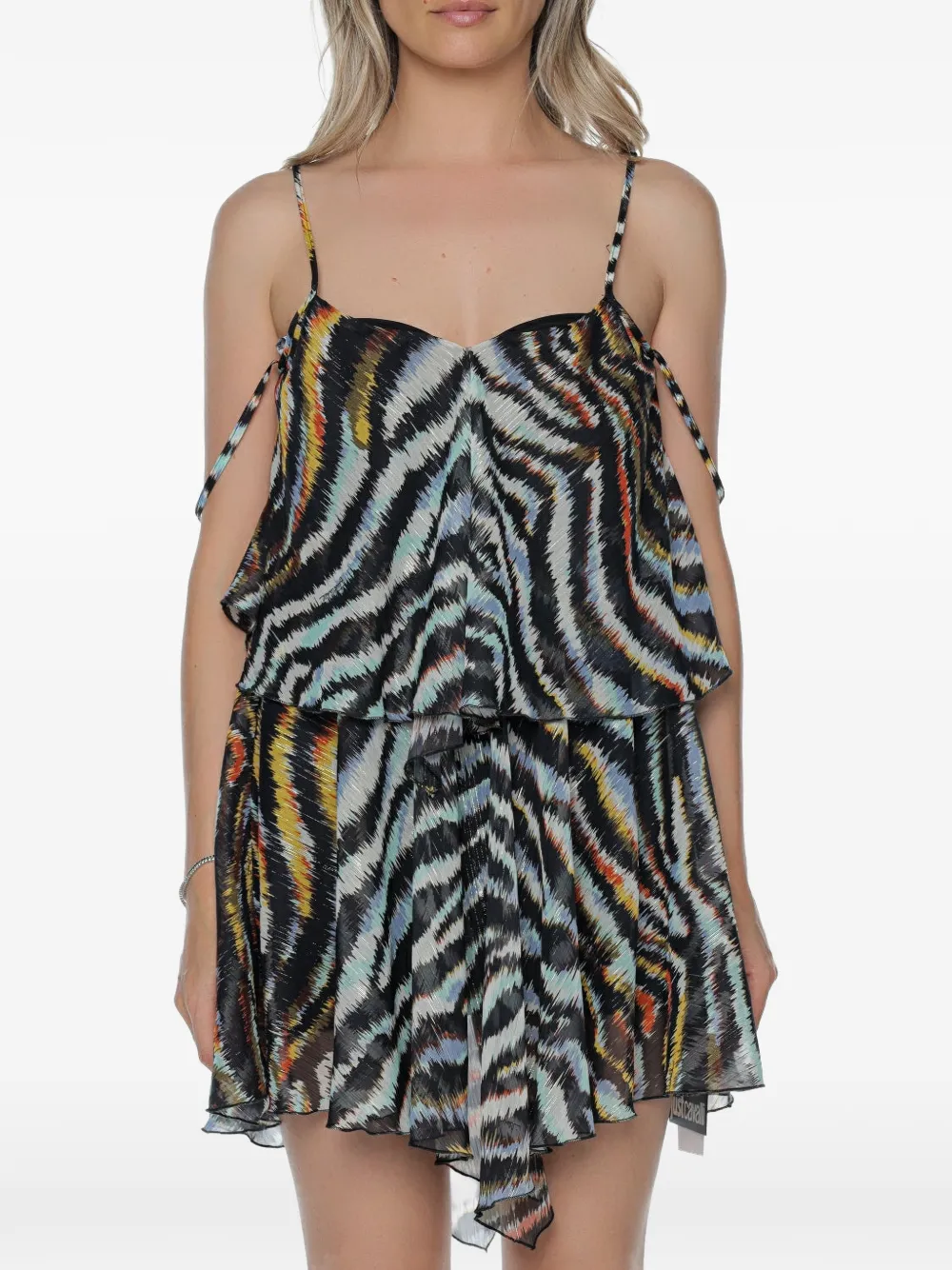 Just Cavalli abstract-print ruffled mini dress - Nero
