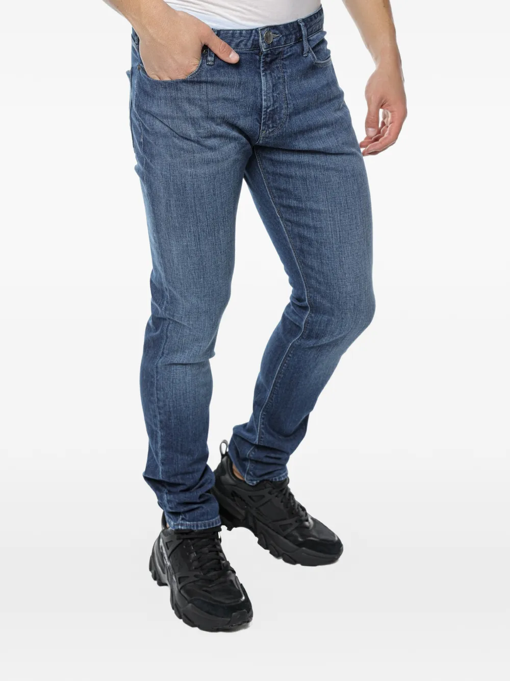 Emporio Armani five-pocket logo-plaque jeans - Blu