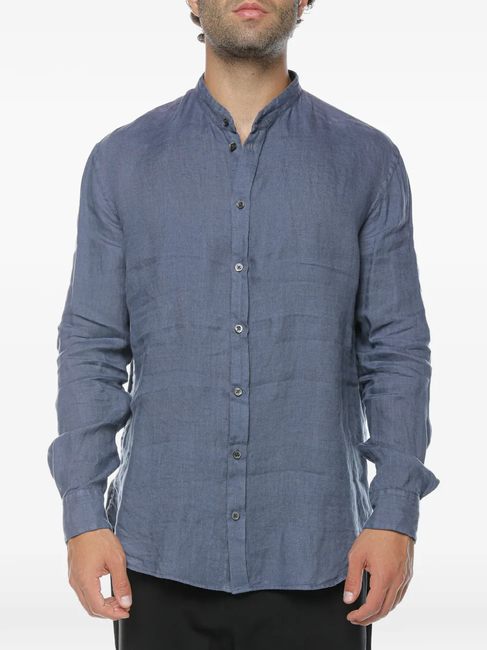 Emporio Armani mandarin-collar linen shirt - Blu
