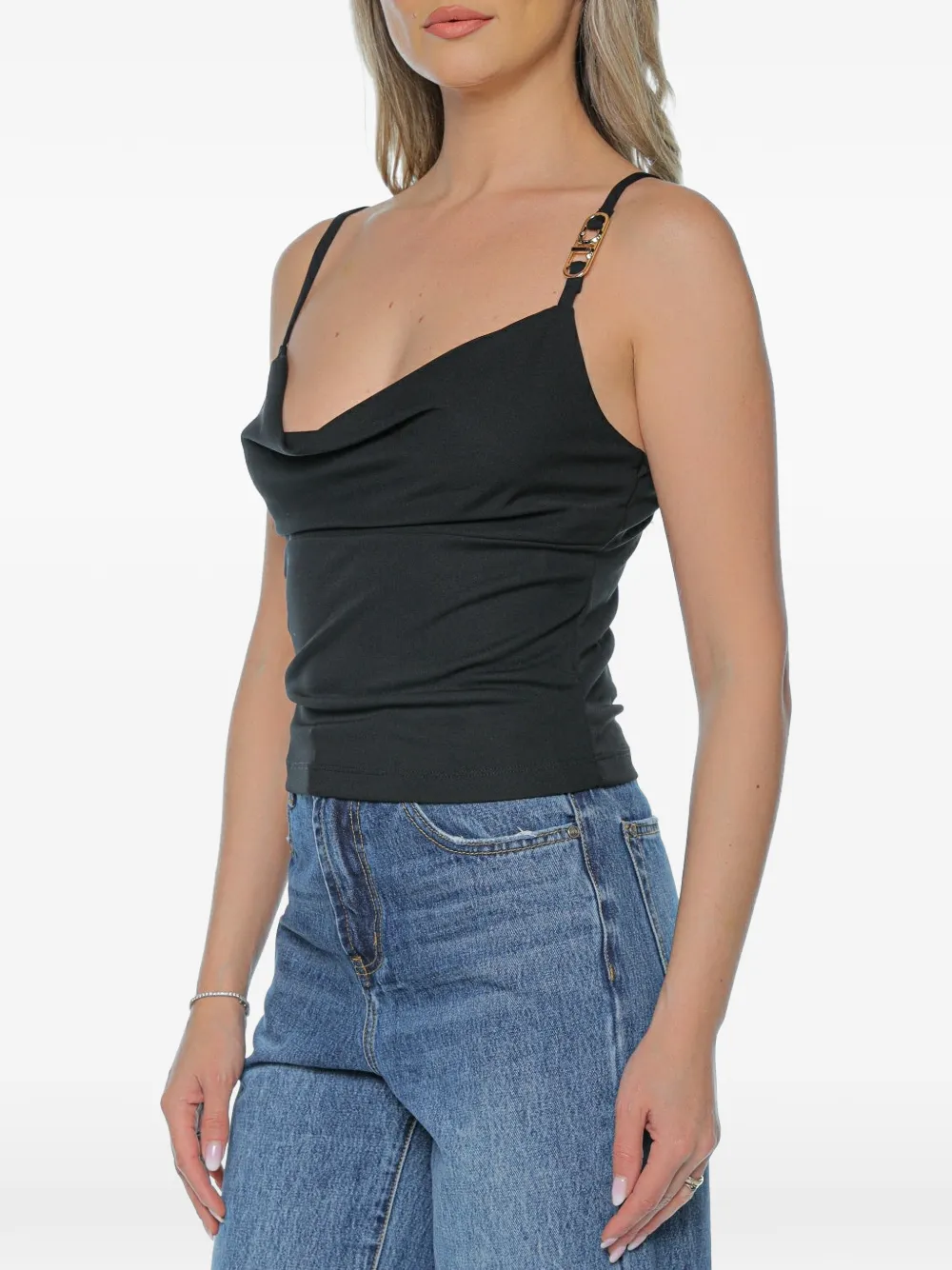 Just Cavalli Top met col en logoplakkaat Zwart