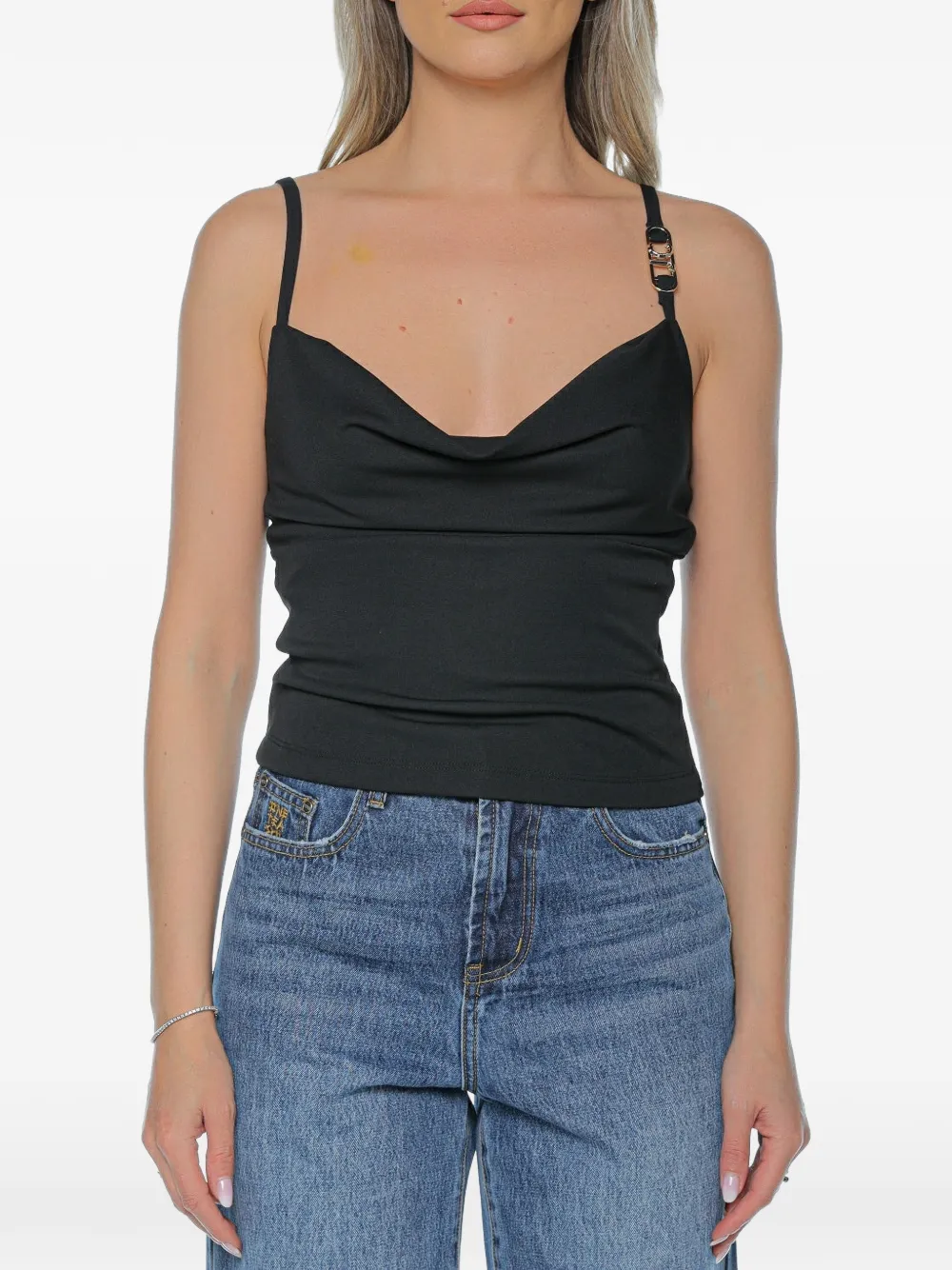 Just Cavalli cowl-neck logo-plaque top - Nero