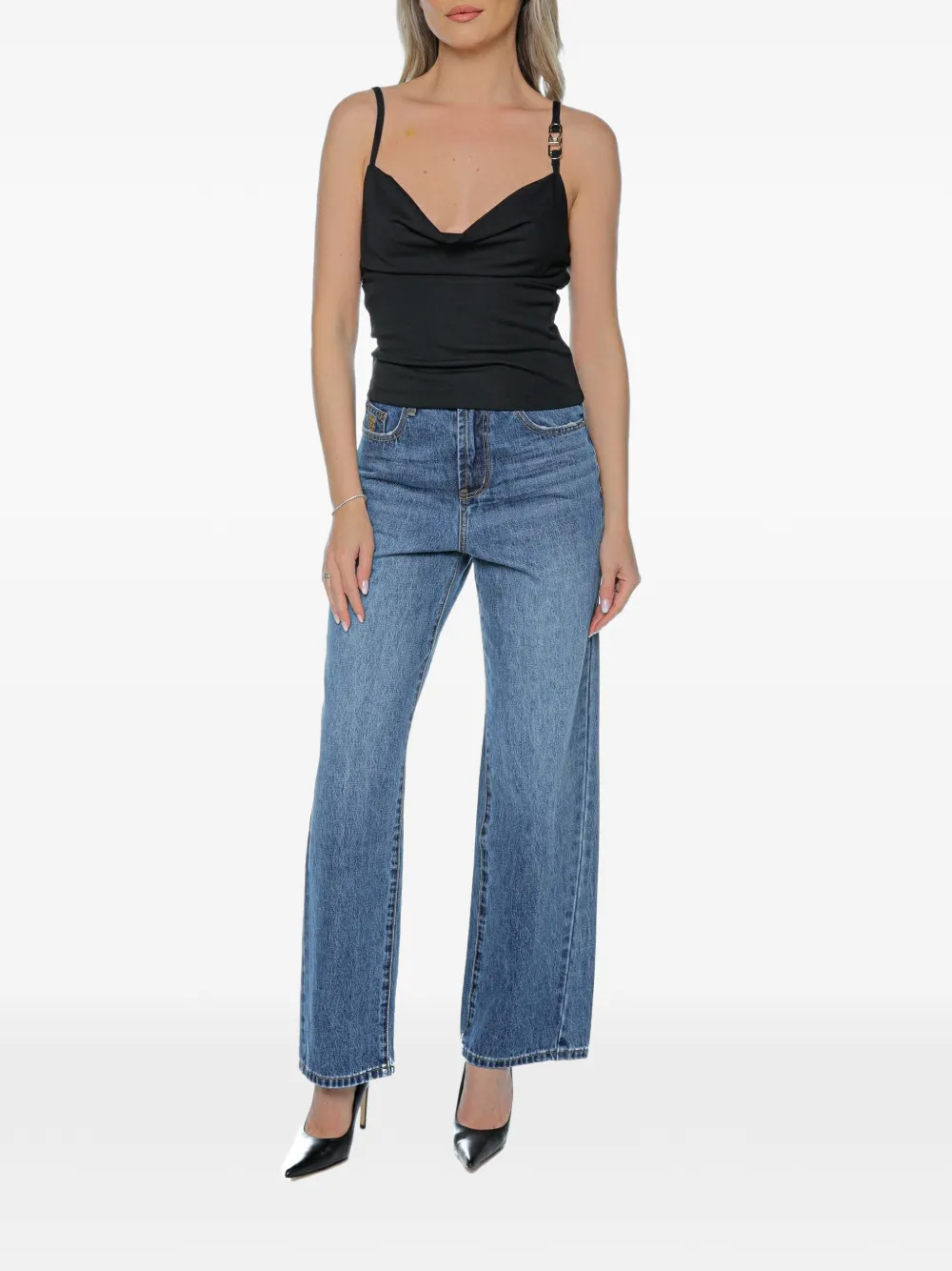 Just Cavalli Top met col en logoplakkaat Zwart