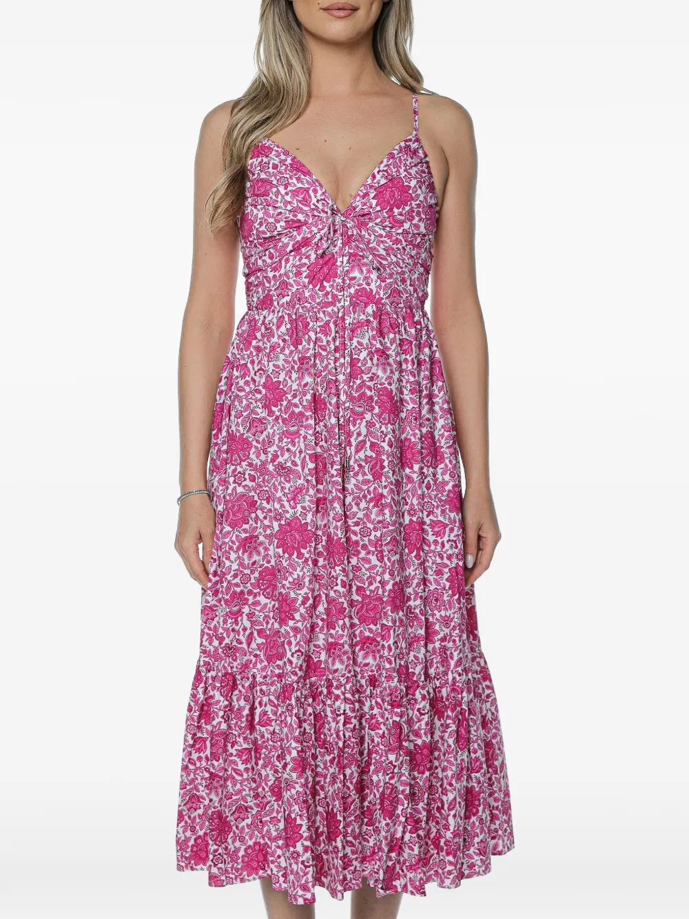 Michael Kors floral-print tiered midi dress - Rosa