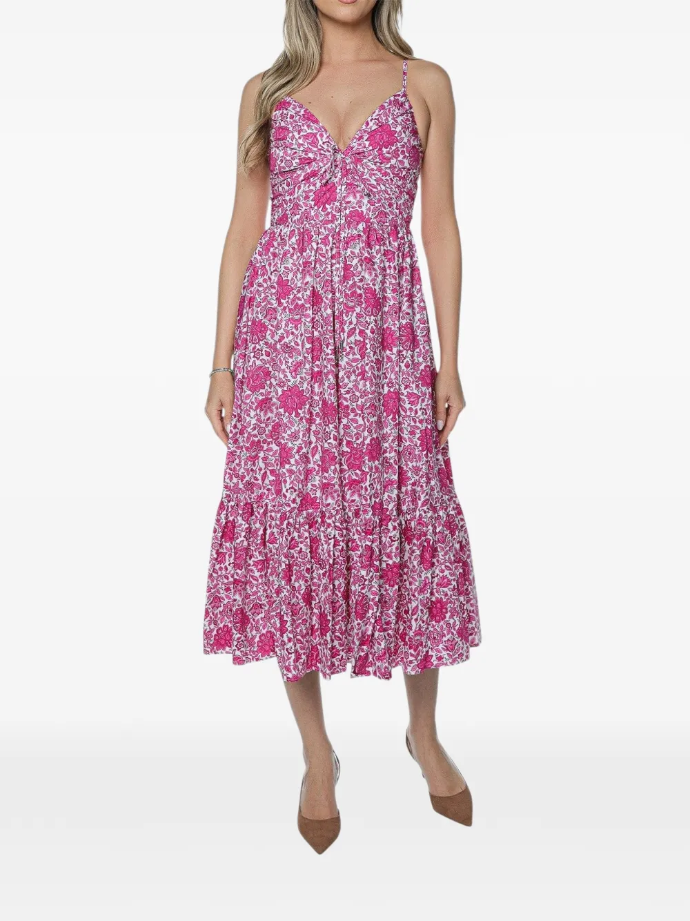 Michael Kors floral-print tiered midi dress - Rosa