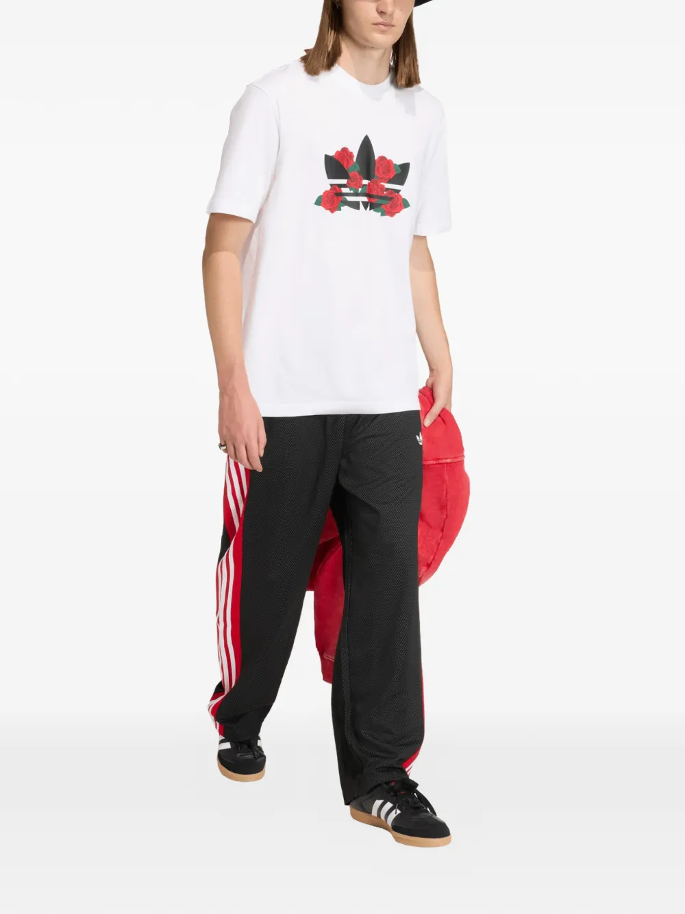 adidas Trefoil T-shirt met roosprint Wit
