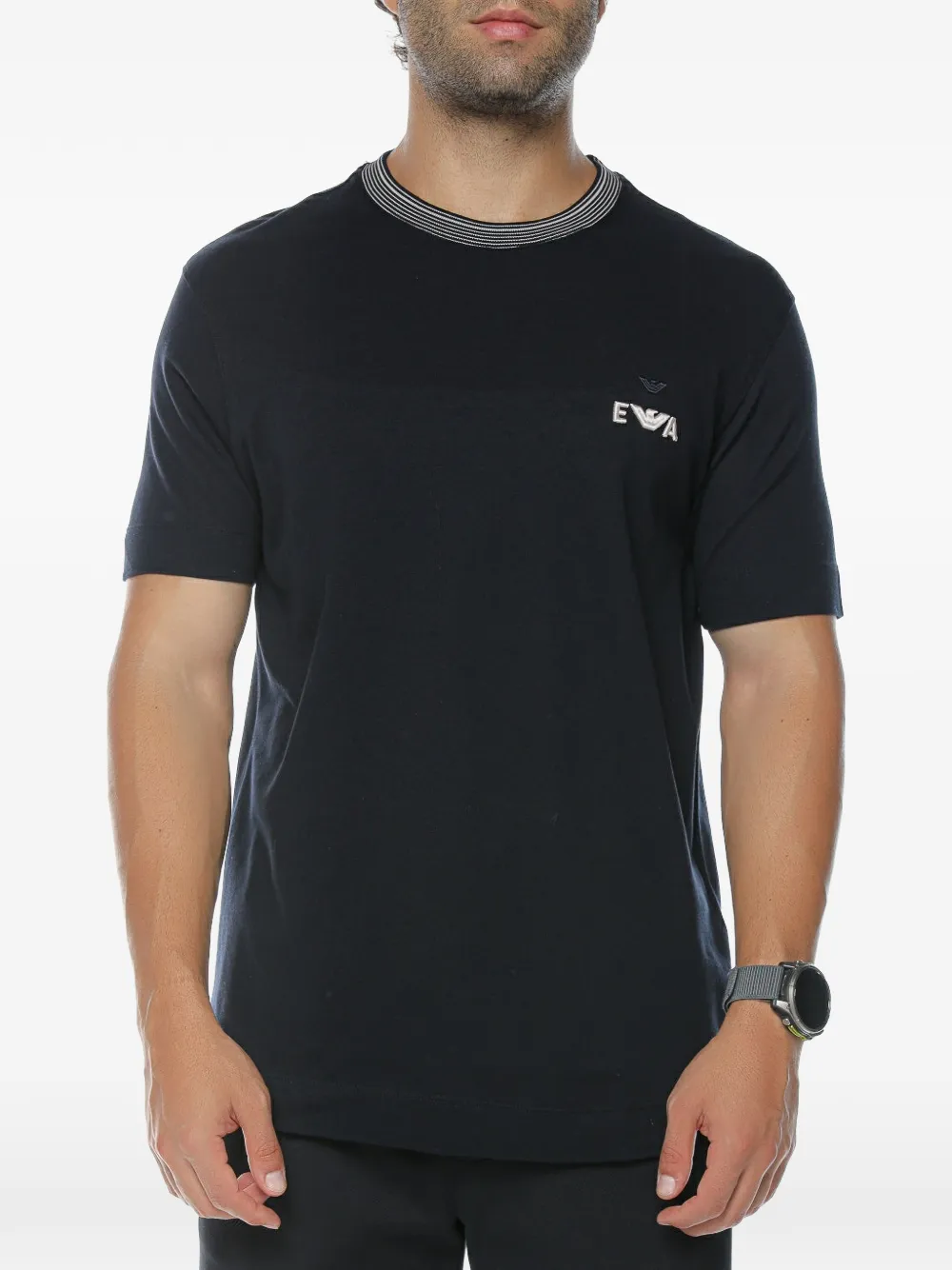 Emporio Armani logo-embroidered striped-trim T-shirt - Schwarz