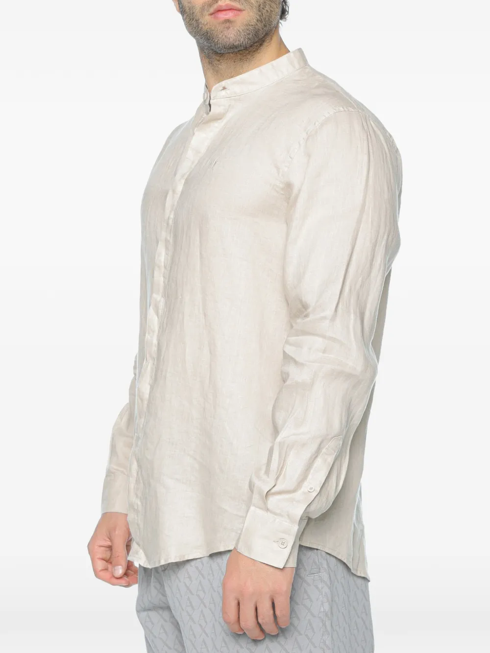 Armani Exchange Overhemd met ronde opstaande kraag Beige
