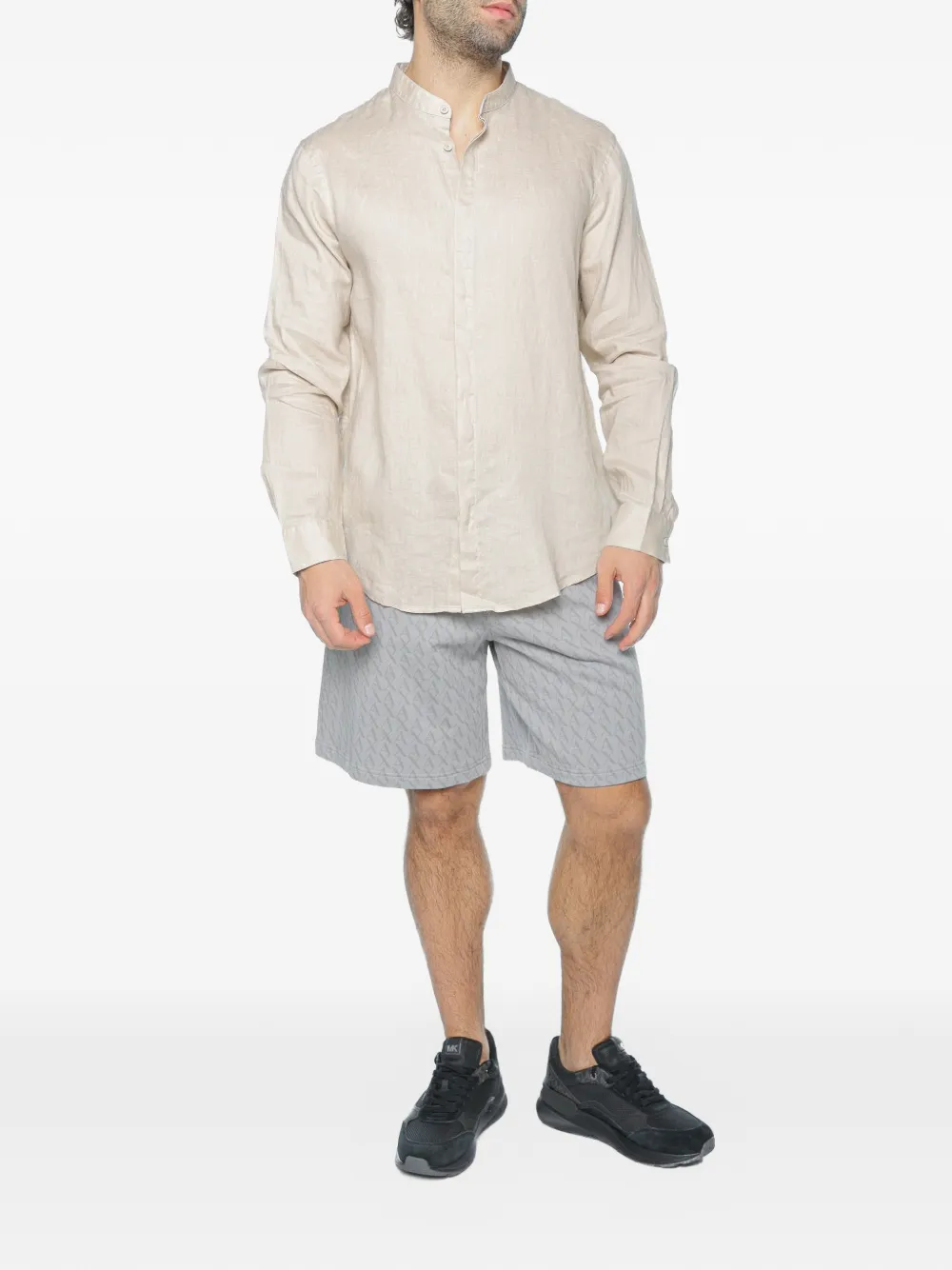 Armani Exchange Overhemd met ronde opstaande kraag Beige