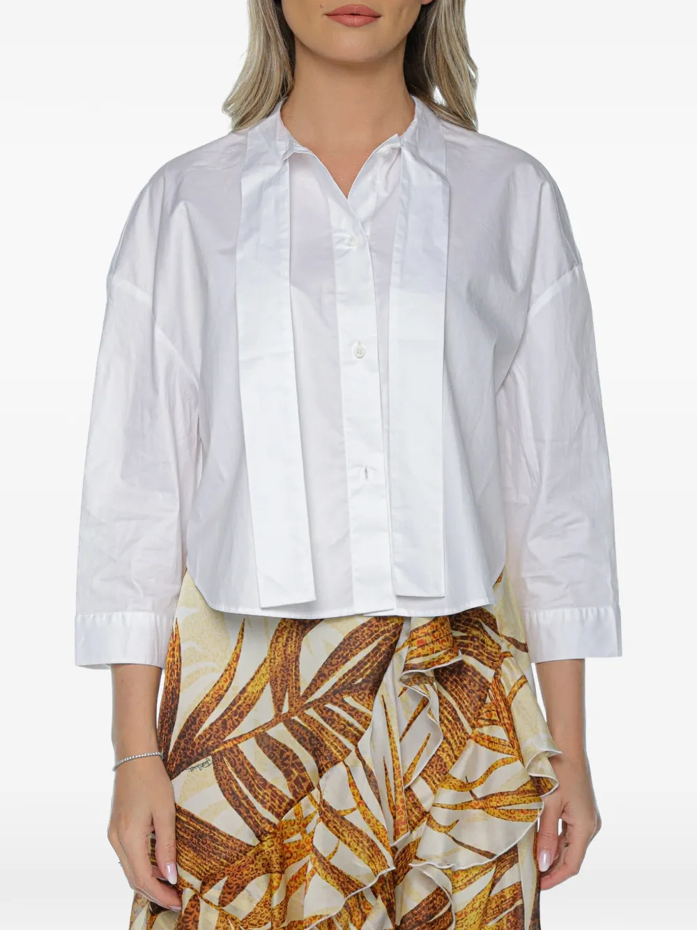 Armani Exchange cropped panelled shirt - Bianco