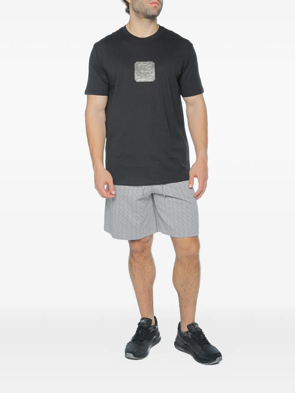 Armani Exchange Shorts met trekkoordtaille en monogramprint Grijs