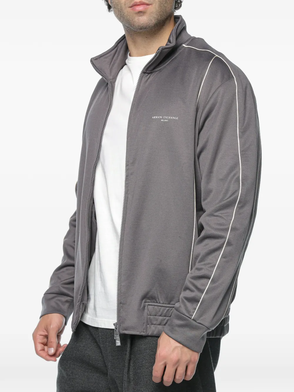 Armani Exchange piped-trim zip-up jacket - Grau