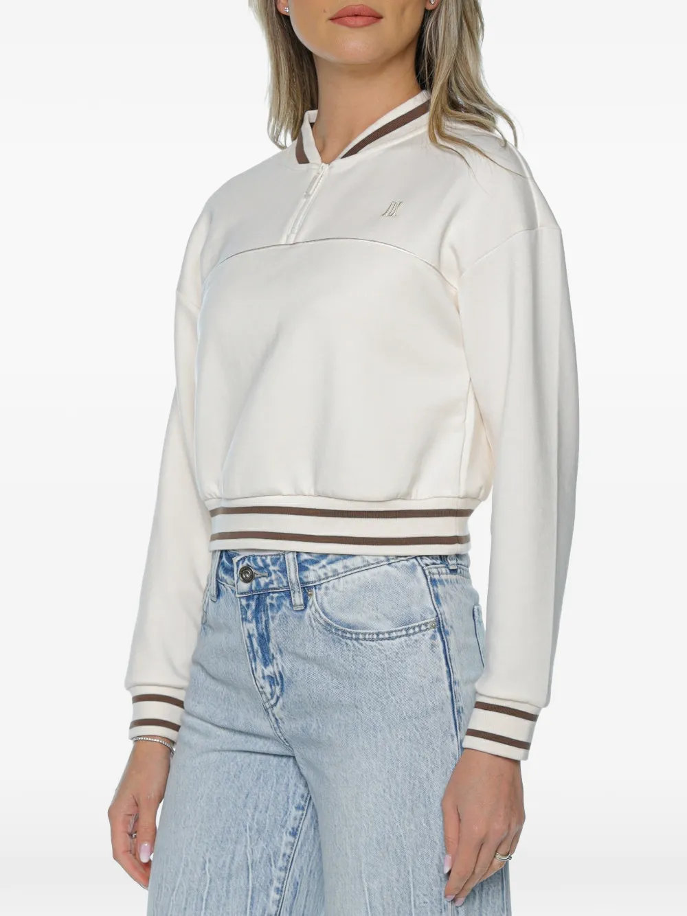 Armani Exchange striped-trim quarter-zip sweatshirt - Bianco