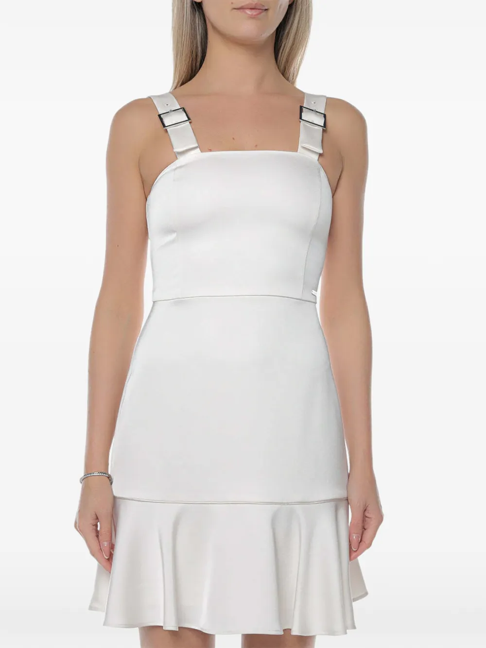 Armani Exchange buckle-strap ruffled dress - Bianco