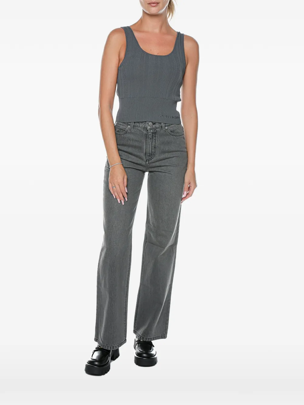 Armani Exchange ribbed-knit logo-embroidered top - Grau