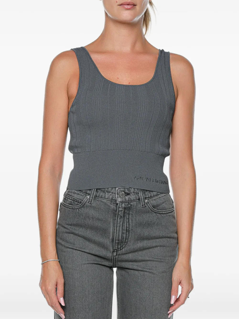 Armani Exchange ribbed-knit logo-embroidered top - Grigio