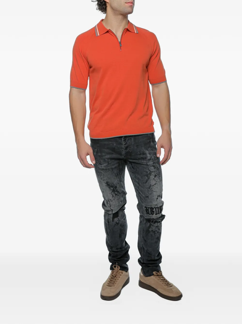 Armani Exchange Gebreid poloshirt met ritssluiting Oranje