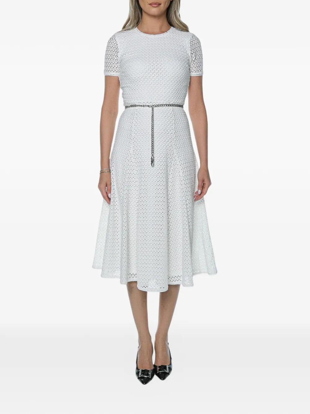 Michael Kors midi-jurk met kettingriem en textuur Wit