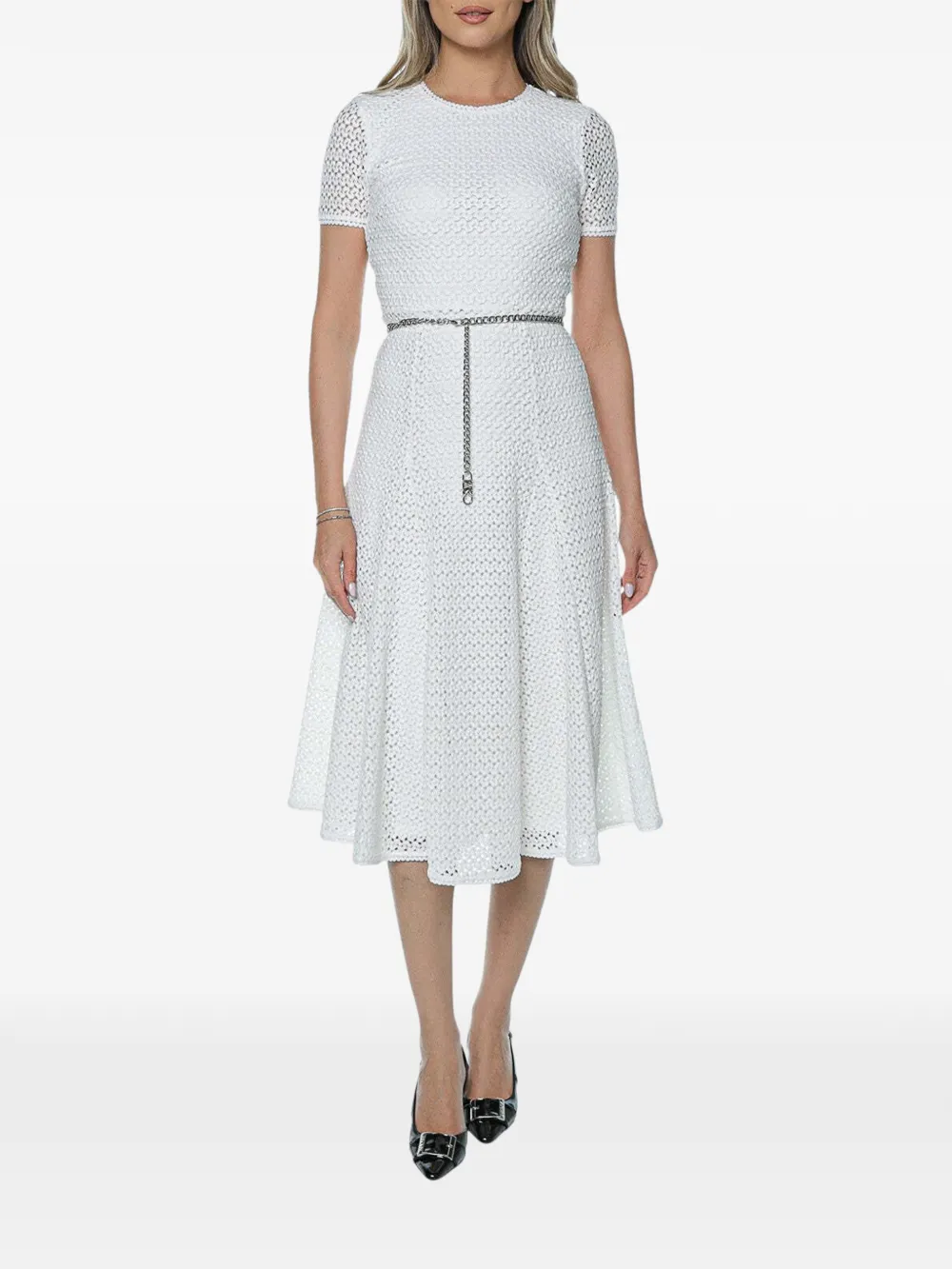 Michael Kors textured chain-belt midi dress - Bianco