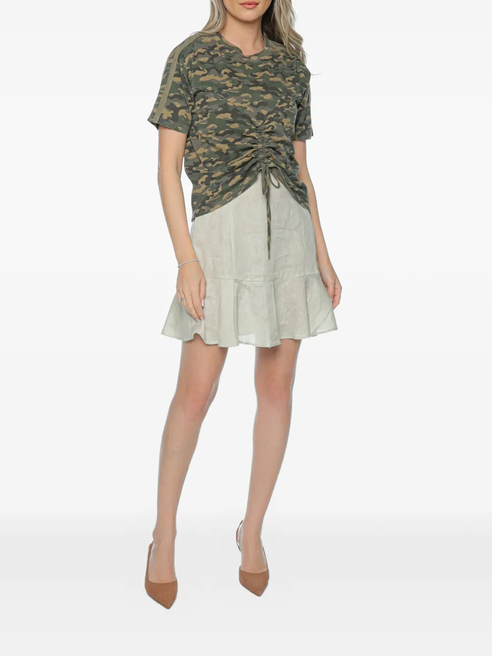 Ksubi T-shirt met camouflageprint en ruches Bruin