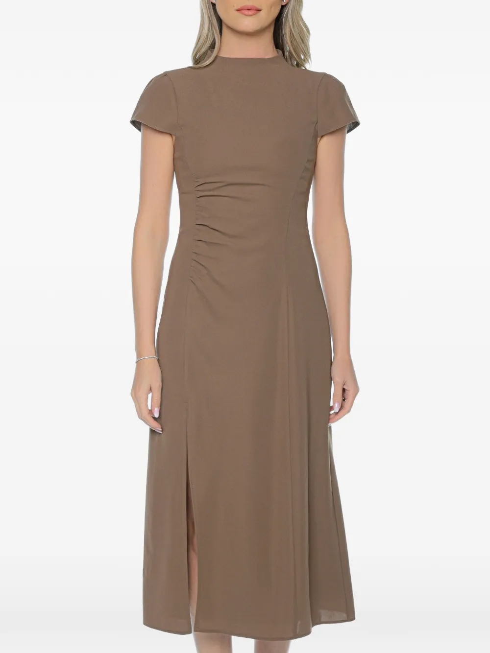 Armani Exchange ruched-detail midi dress - Braun